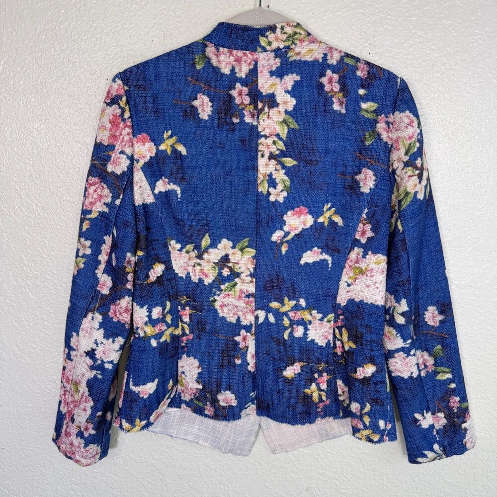 Soft Surroundings Jacket Womens 10 Floral Spring Blazer Career Snap Button Blue - Picture 6 of 10